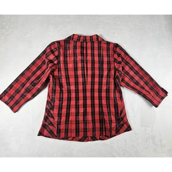 Coldwater Creek Womens Red Buffalo Plaid 3/4 Sleeve Blouse 18W Holiday Office - Picture 4 of 9